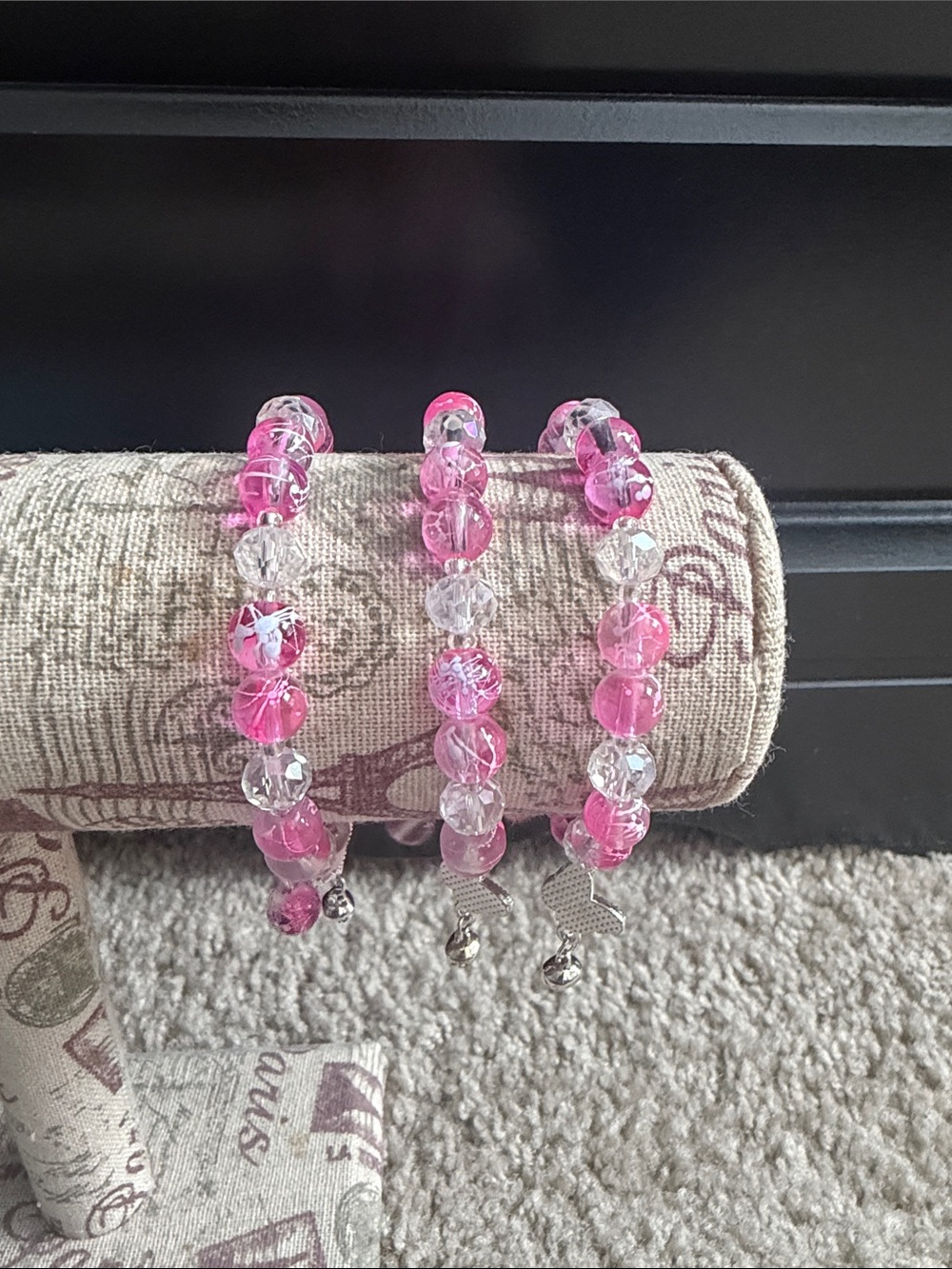 Pink Glass Beaded Stretch Bracelet Set - Unbranded